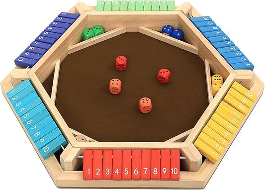 Shut The Box Game, 1-6 Players Wooden Board Dice Game with 14 Dice for Kids and Adults, Classical Tabletop Math Strategy Game for Family Home Classroom Pub