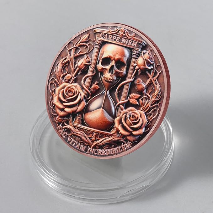 Memento Mori Coin Momento Mori Coin Skull Coin Stoic Gifts Memento Mori Calendar Living Memento Mori Amor Fati Coin (Dead Tree Rose Skeleton)