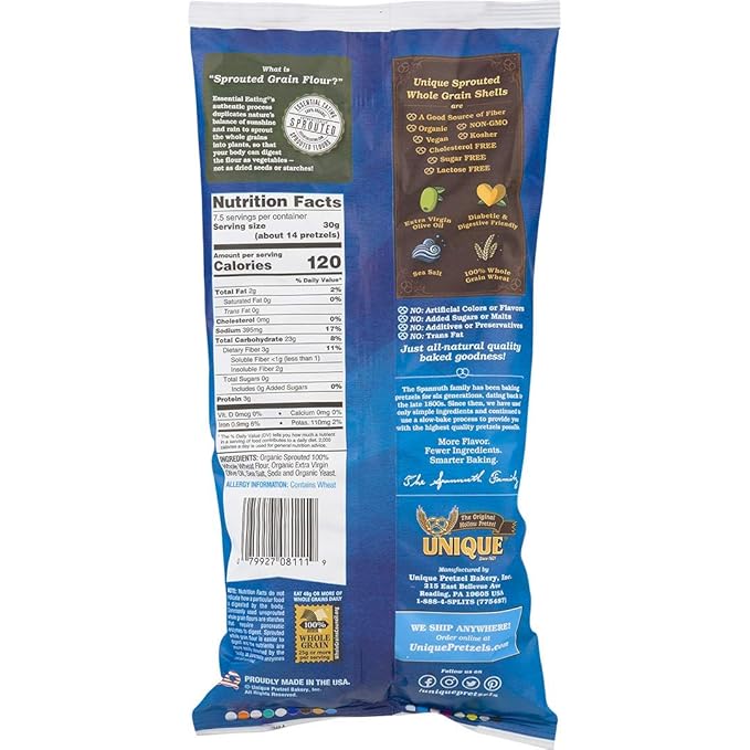 Sprouted Pretzel Shells, Homestyle Baked, Vegan, Certified OU Kosher and non-GMO, 8 Ounce Bag, Pack of 3