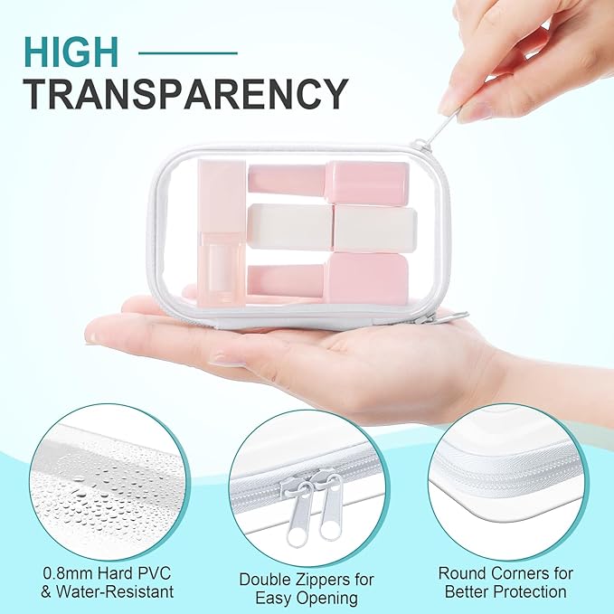 Hoolerry 4 Pcs Hard Clear Zipper Case Transparent Cases for Snacks Makeup Bag Plastic Storage Box Containers for Building Blocks, Puzzles, Cosmetics(White,5 x 3 x 2 in)