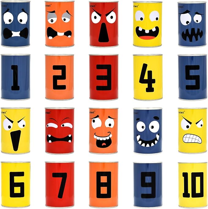 Halloween Bean Bag Toss Game for Kids & Family, Carnival Party Game with 10 Funny Face Cans & 4 Bean Bags
