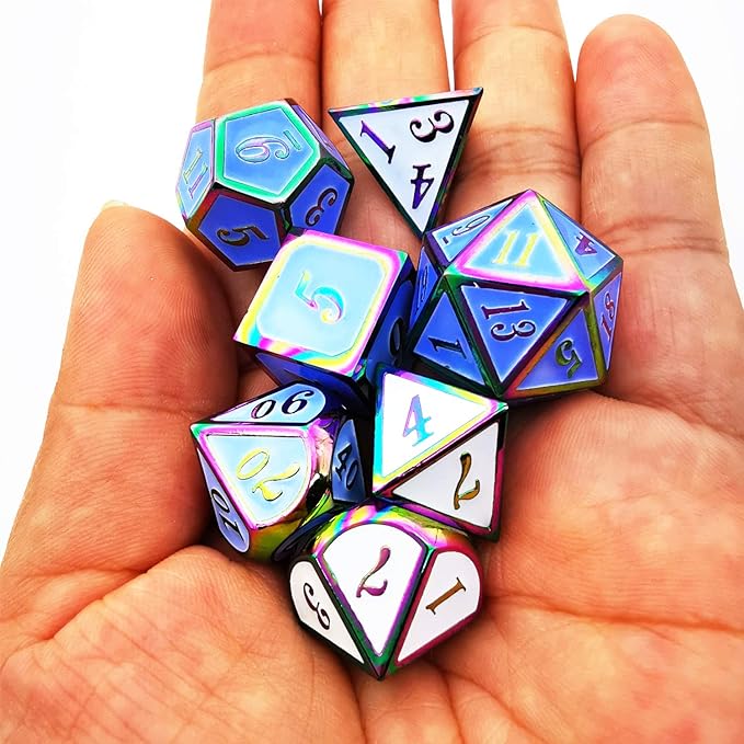 HAOMEJA Color Changing Temperature Metal DND dice kit, D&D dice Set Role Playing Dice Dungeons and Dragons Blue Transition White