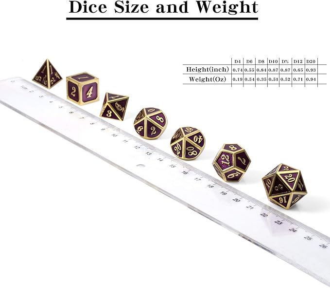 D&D Table Game Dice Set, 7PCS Metal Die with Metal Gift Box for Dungeons and Dragons (Dark Purple and Gold Number)