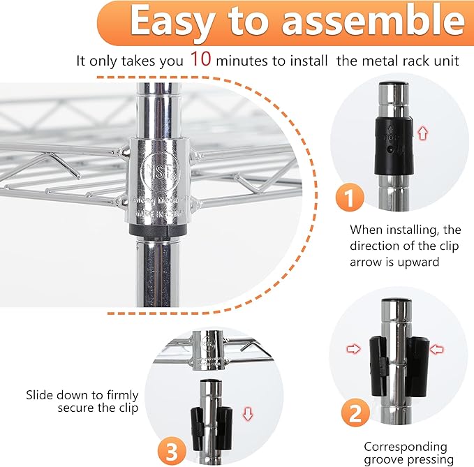 BestOffice 5 Tier Garage Shelving Heavy Duty Metal Shelves 17”D x 12”W x 48”H Easy Assemble Storage Shelves NSF Certified Wire Shelving with Leveling Feet for Garage Home Office, Chrome