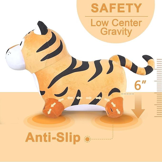iPlay, iLearn Bouncy Pals Tiger Hopper Toy, Toddler Hopping Horse, Kid Plush Ride on Animal Bouncer W/Pump, Inflatable Bouncing Rider, Indoor Outdoor Jumping Birthday Gift 2 3 4 5 6 Year Old Boy Girl