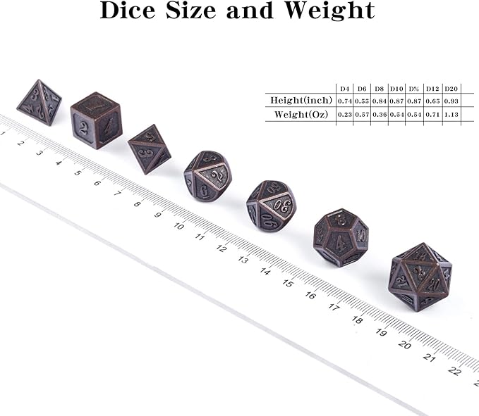 D&D Metal Dice Set, DNDND 7PCS Metallic Ancient Copper Dice with Metal Case for DND Dungeons and Dragons Table Games Roly Playing Rolling