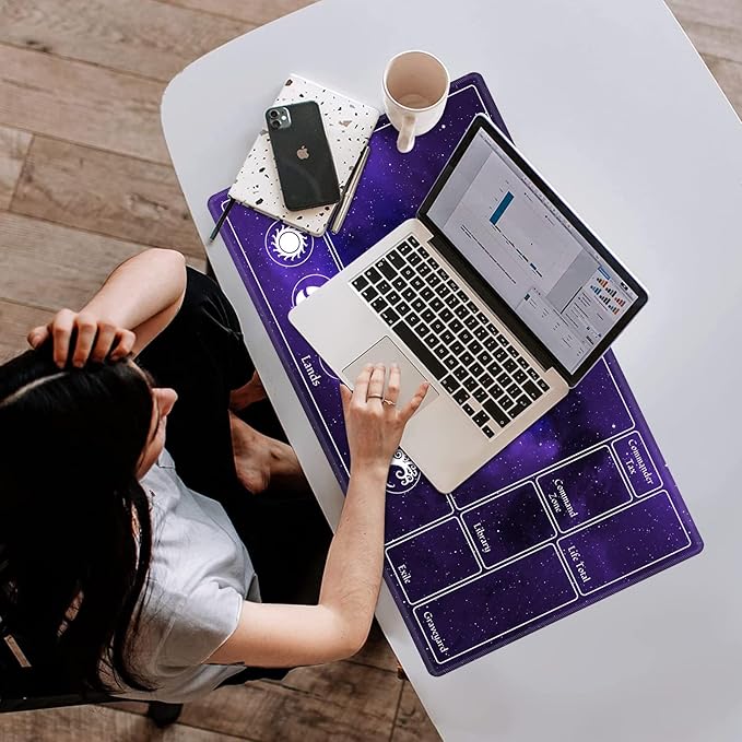 MTG Playmat Stitched with Magic Zone for MTG Card Game Playing, Commander Board Game Desk Mat Duel Mat Card Battles Binder Deck 24x14inches for Beginner, Galaxy Purple Mana