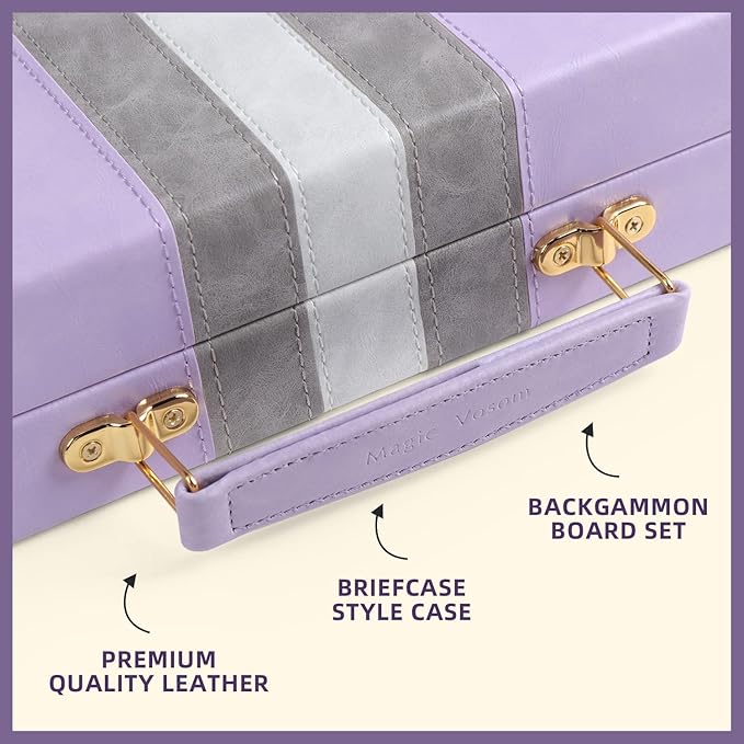 Travel Small 11 Inch Backgammon Set Classic Board Game with Leather Make Board Gift Package, Portable Strategy Game Set for Adults, Kids (Purple, Small)