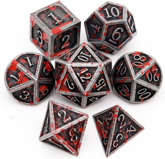 Haxtec Bloodstained Metal DND Dice Set Blood Polyhedral D&D Dice for Dungeons and Dragons Gift TTRPG Antique Metal Halloween Dice