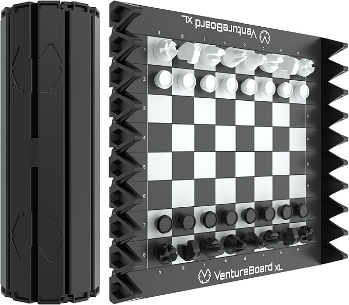 XL Full-Size 10 Inches Magnetic Unique Chess Set Board Game - Folding Board, Travel Chess Board Game Pieces - (Black/Grey)