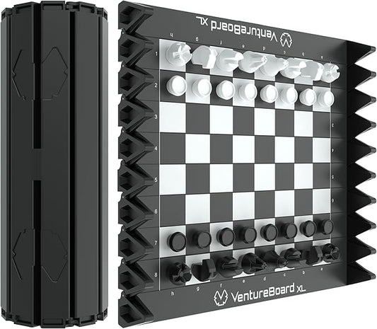 XL Full-Size 10 Inches Magnetic Unique Chess Set Board Game - Folding Board, Travel Chess Board Game Pieces - (Black/Grey)