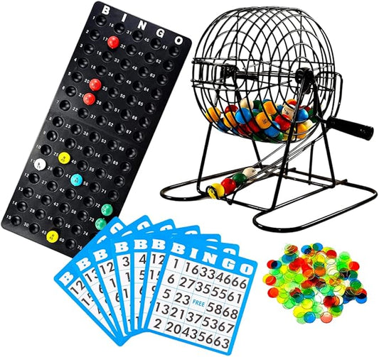 Regal Bingo Deluxe Bingo Game Set for Adults and Kids - Includes 6 Inch Bingo Wheel Cage, 75 Balls, Master Board, 18 Cards, and Colorful Chips - Fun Family Bingo Night