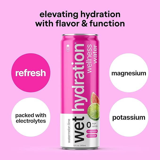 Wet Hydration, Zero Calorie, Functional Wellness Water - Variety Pack (12 Ounce Cans, 4 Flavors, Pack of 12) - Flavored Water, Hydration Drink, No Sugar, No Artificial Ingredients, Zero Calories (Packaging May Vary)