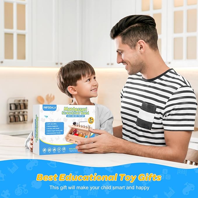Montessori Toys for 3 4 5 Year Old,Montessori Screwdriver Board Set-Lock and Key Toy,Kids Tool Set,Preschool Learning Sensory - Fine Motor Skills - STEM Toys(8 Locks and Keys)
