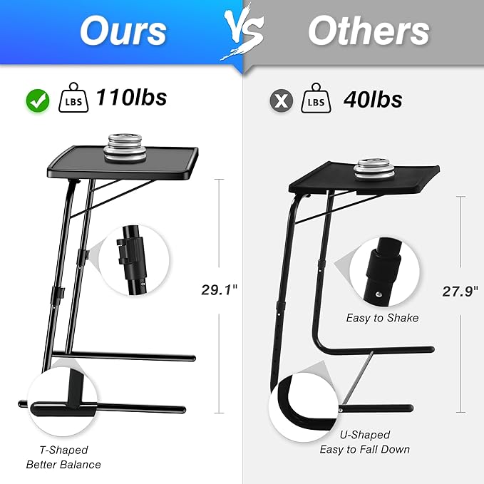 Max TV Tray Table, Allpop Adjustable Large TV Tray for Eating, Folding Dinner Laptop Table on Couch & Bed with 6 Heights & 3 Tilt Angles, Black