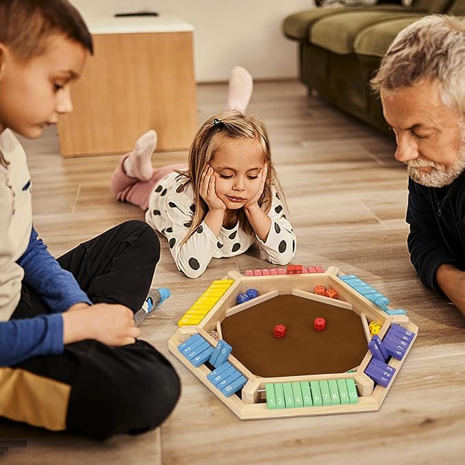 Shut The Box Game, 1-6 Players Wooden Board Dice Game with 14 Dice for Kids and Adults, Classical Tabletop Math Strategy Game for Family Home Classroom Pub