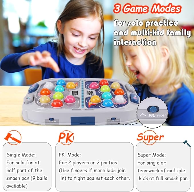 Hammer Mole Game for Toddler, Toys for 3-12 Year Old Boys and Girls, Kids Whacking Mole Game,Gifts for 3 4 5 6+ Year Old Boys, Interactive Educational Toy with Sound and Light, PK Mode with 2 Hammers