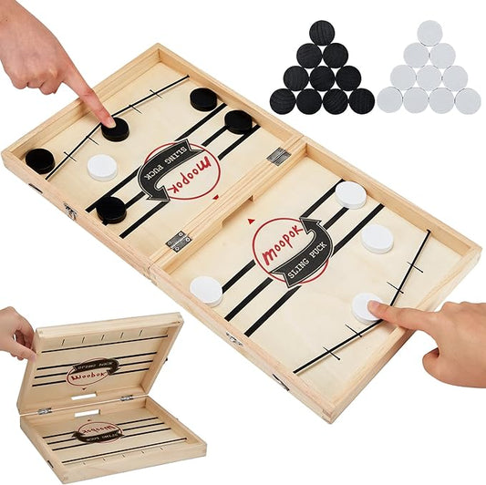 Fast Sling Puck Game - 2 in1 Chess Board and Desktop Battle Super Winner Game,Fast Action Wooden Air Hockey Board Game,Adults and Kids Family Friend Funny Slingshot Game Toys