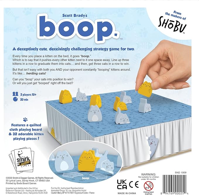 Smirk & Dagger, BOOP - Adorable 2 Player Strategy Board Game, 32 Cat and Kitten Pieces - Makes a Great Gift for Couples, Family, Adults and Kids, Ages 10+