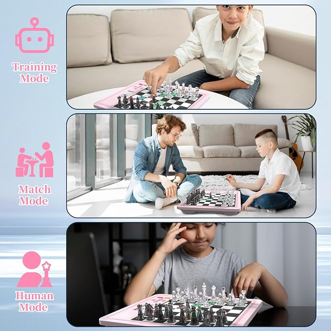 Electronic Chess Set, Computer Chess Game, Chess Set Board Game, Electronic Chess Game, LEDs, Built-in Battery, Great Partner for Play and Practice