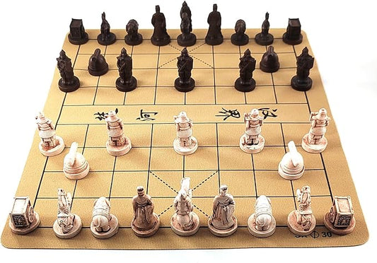 Traditional Chinese Xiangqi Portable Chess Set,Travel Board Game Set with Resin Chess Pieces and Leather Chessboard