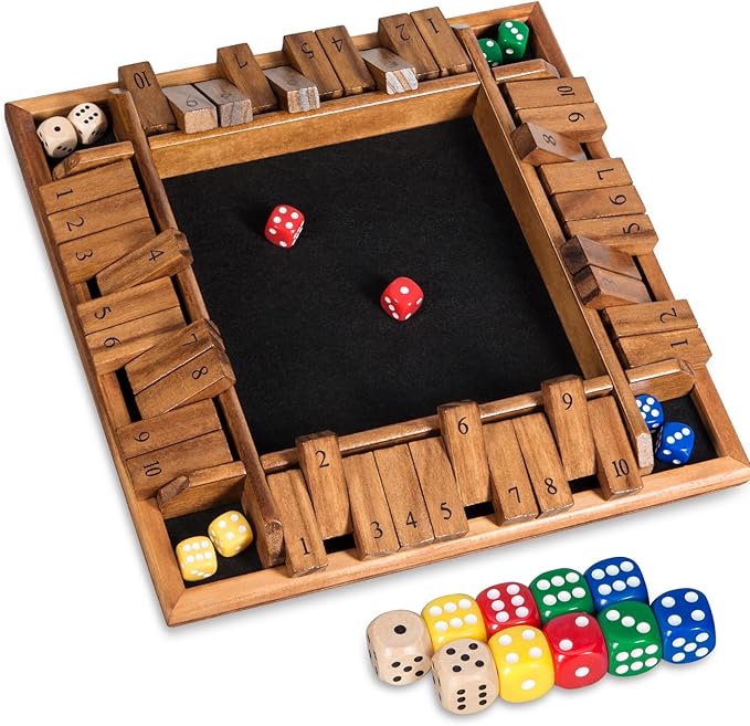 Shut The Box Dice Game with 16 Dice,1-4 Players Wooden Board Table Math Game for Kids Adults, Classic Dice Board Game for Classroom,Home,Party or Pub（12 inches）