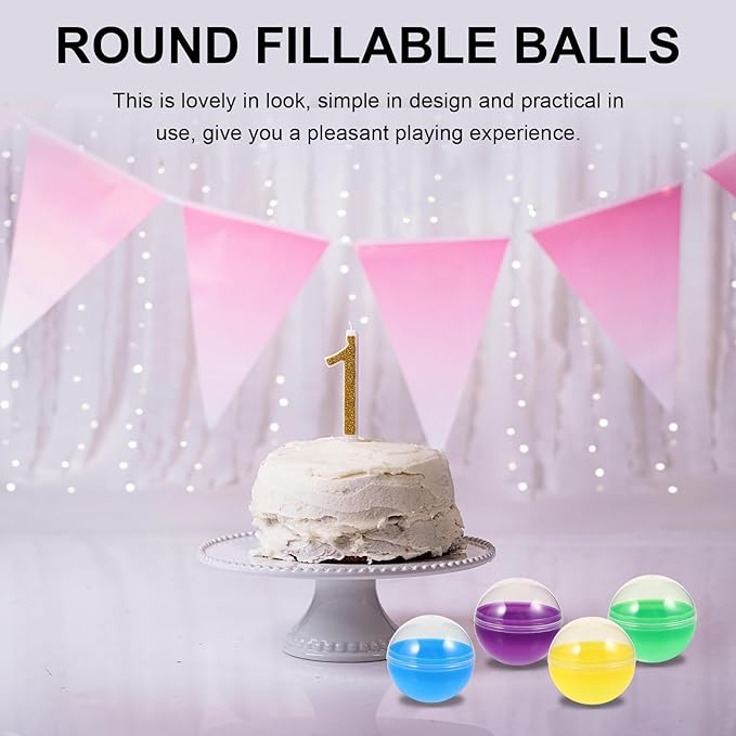 Yardwe 60Pcs Gumball Vending Machine Capsules, Empty Clear Colored Round Capsules Plastic Containers for Prizes Party Favors (1.8 Inch, Random Colors)
