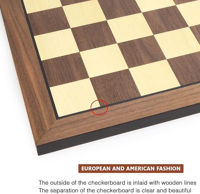 AMEROUS 17 Inches Wooden Chess Board Only, Professional Tournament Chess Board Large with Gift Package - Chess Rules, Beginner Chess Board Game for Kids, Adults