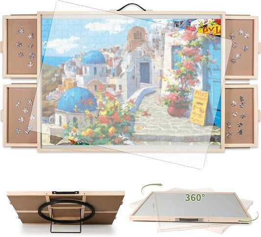 1500 Pieces 2-in-1 Tilting & Rotating Puzzle Board, Portable Puzzle Table with 4 Drawers Cover,34.25" x 25.2"
