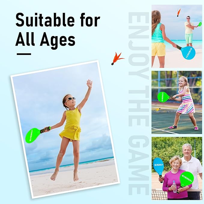 EVERICH Toss and Catch Ball Game Set & Paddle Ball Set, 4 Paddles 4 Balls 4 Birdies for Kids Teens Adults, Outdoor Indoor Beach Yard Lawn Toy Games for Family Fun, All-Season Play Birthday Easter Gift