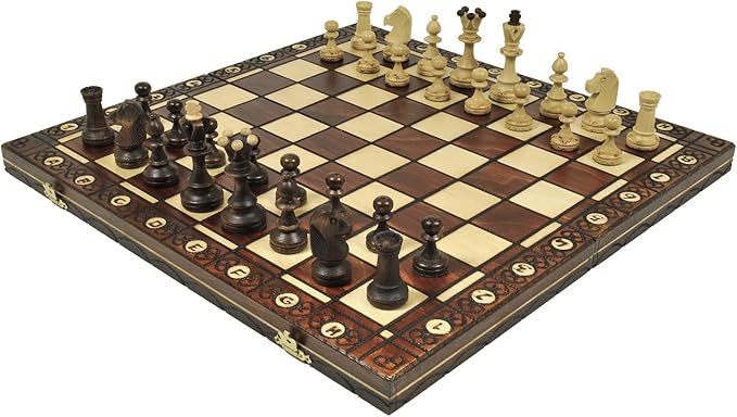 Brown Senator Wooden Chess Set - Weighted Chessmen 16 x 16