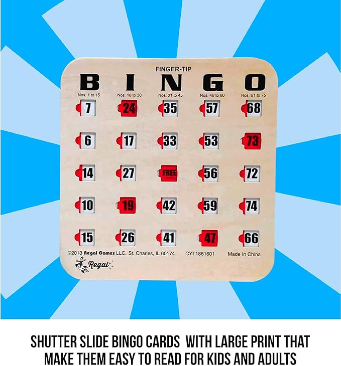 Regal Bingo Bulk Bingo Cards with Sliding Windows - Reusable Large Print Bingo Game Cards for Adults Large Group - 100 Pack, Woodgrain