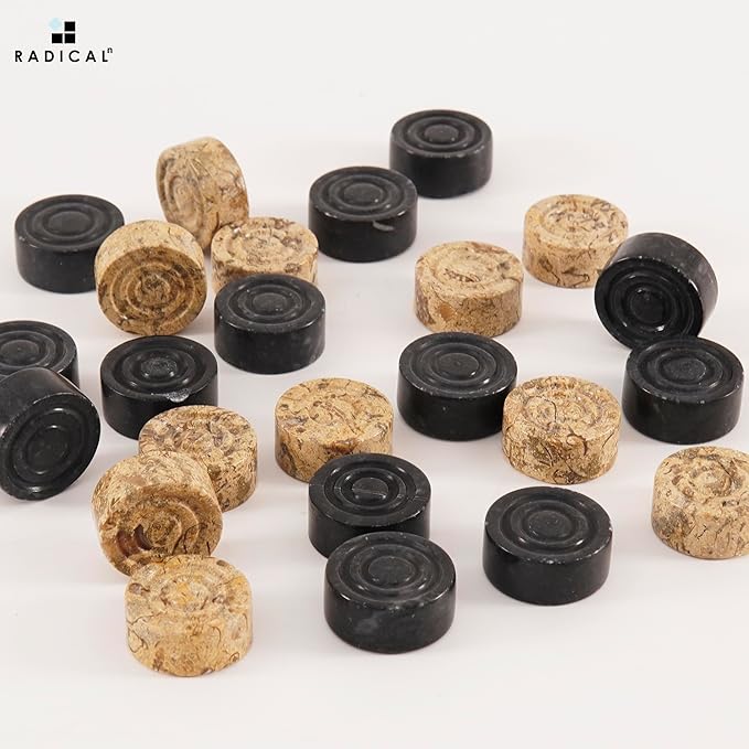 Radicaln Marble Checker Figures 1.25'' Inches Black and Coral Handmade Outdoor Board Game Draughts Checker Pieces Travel Chess Set Classic Board Game Checkers Outdoor Games