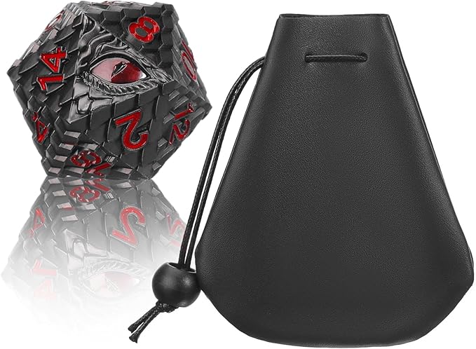 Metal D20 DND Dice Set - Dragon Scale Metallic 20 Sided Giant Polyhedral Dice,35mm Large Dragon Eye Metal D&D Dice Set for Dungeons and Dragon Tabletop Game(Black Dragon Scale)