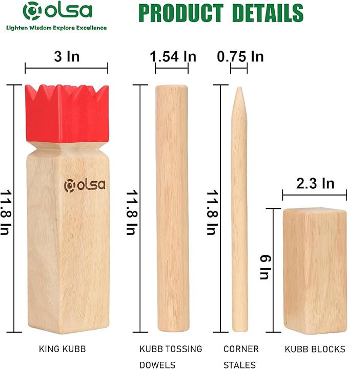 OLSA Kubb Outdoor Games Kubb Yard Games for Adults Family Viking Chess Lawn Game with Carrying Bag Giant Outdoor Toss Games for Backyard Beach Park Camping (Measuring Tape Included)