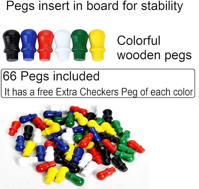 Chinese Checkers Board - Classic Strategy Game & Fun for The Whole Family, Includes 60 Wooden Pegs in 6 Colors, Made with Natural Wood (11.5 Inch)