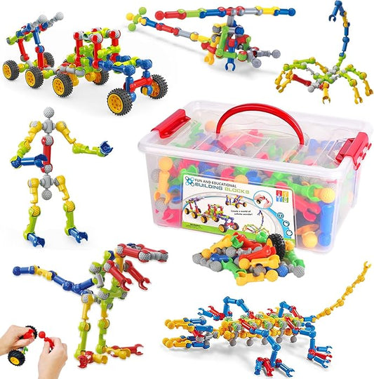 170 Pcs STEM Building Toys for Kids Ages 4-8, Building Blocks Educational Construction Engineering Building Kit for Ages 3 4 5 6 7 8 9 Year Old Creative Kids Games, Christmas Birthday Gifts Boys Girls