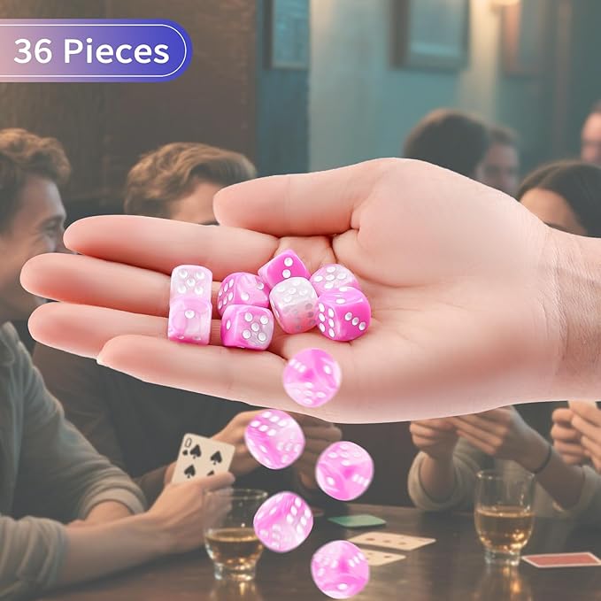 36 Pieces 12mm 6 Sided Mini Dice Set,Two Colours D6 Game Dice Set,6 Sided Standard Game Dice for Board Games Dice Games Classroom Teaching Dices Game,with Portable Gaming Box(Pink & White)