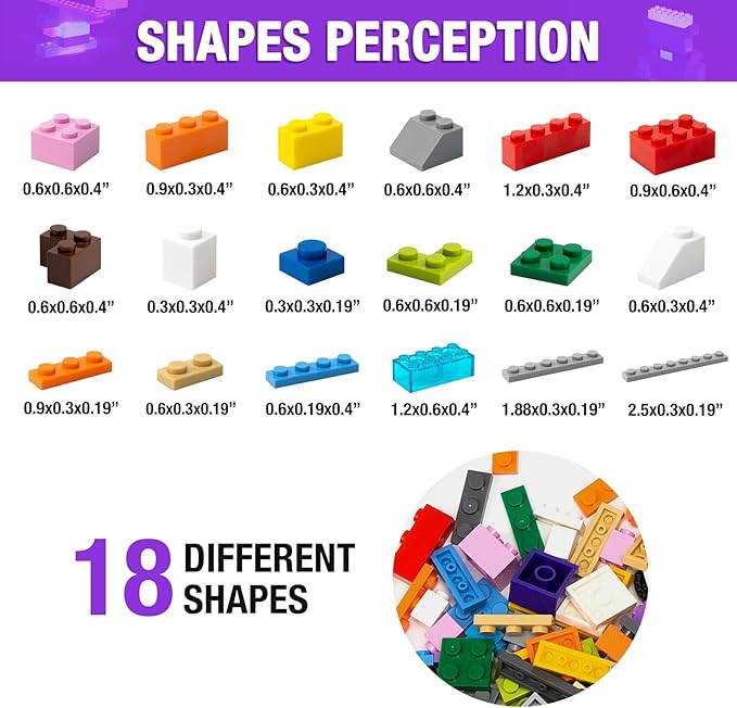 1600 Pieces Building Bricks, Building Bulk Block with 2 Packs 24x24 Studs Sticky Plate and 46PCS Wheel Accessory - 100% Compatible with All Major Bricks, Gfits for Kid - 18 Shape/16 Color