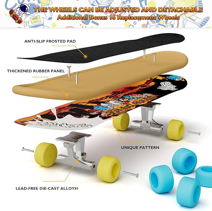 Fingerboard Skate Park Kit - Finger Skateboard Ramp Set with 8 Skatepark Deck Ramp and 4 Finger Skateboards, Astronaut Customization Fingerboard Skatepark for Boys Girls Gift
