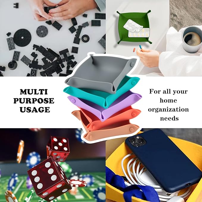 Collapsible Board Game Storage Bowls, Portable Folding Tray Accessory Holds Tabletop Bits, Components, Pieces, Dices for Classic & Modern Gaming, RPG Roleplaying (5-Pack) (Macoron Color)