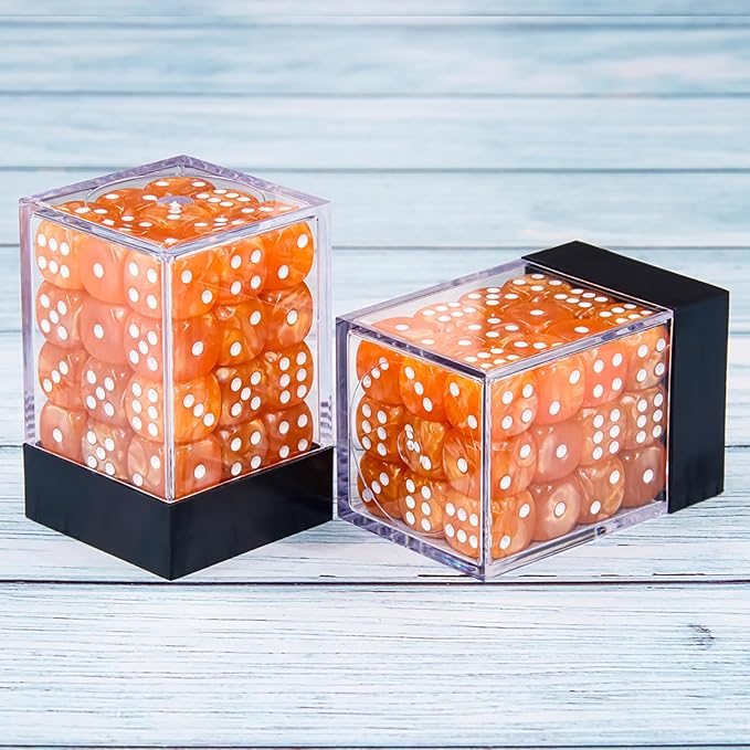 Pearl Pattern 6 Sided Mini Dice Set, 36pcs, with Orange Gaming Box