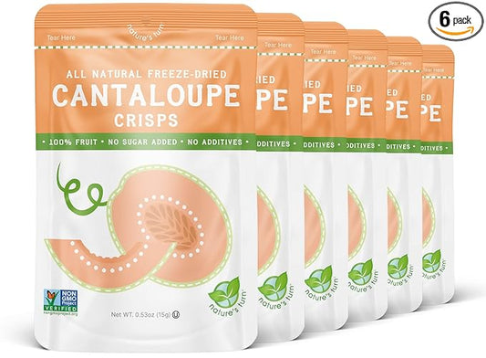 Nature’s Turn Freeze-Dried Cantaloupe Crisps – Healthy, Gluten-Free, Crispy & Delicious, Plant-Based Snack, Ideal for Cereal, Smoothies, School Lunches, & On-the-Go, Pack of 6 (0.53 oz Each)