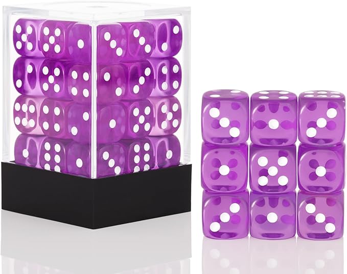 36 Pieces 12mm 6 Sided Mini Dice Set,Translucent Colors D6 Game Dice Set,6 Sided Standard Game Dice for Board Games Dice Games Classroom Teaching Dices Game, with Portable Gaming Box(Purple)