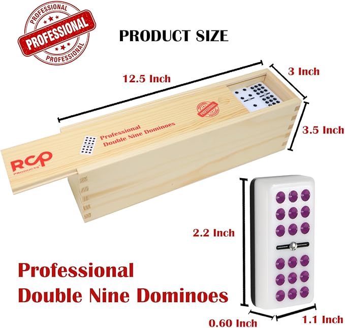 Dominos Set for Adults – Professional Double 9 Dominoes Set of 55 Tiles, Metal Spinner, Classic and Travel Board Game with Wood Case Juegos de Mesa (Black)
