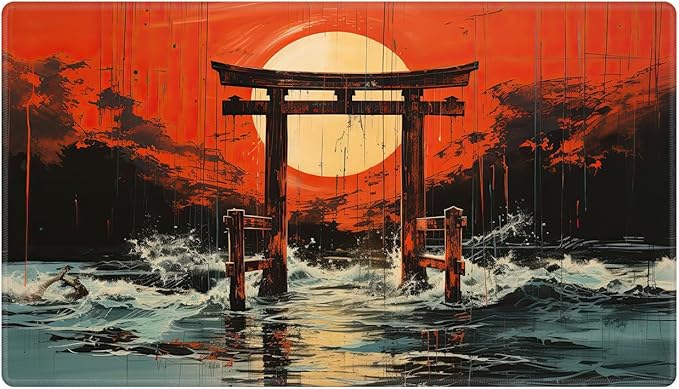 Playmat 24" x 14" Game Mats for MTG/TCG Cards, Commander Deck Gaming Desk Mat, Japanese Shrine Gate Torii Art