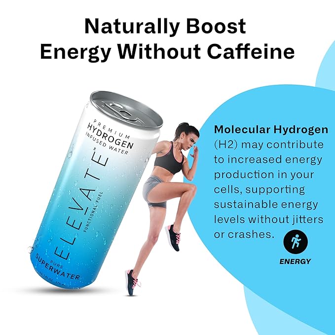 ELEVATE SUPERWATER Premium Hydrogen Water (24 pack). Highest Hydrogen (3-5 PPM) and Lowest -650 ORP. Supports Recovery, Energy, Hydration, Focus, and Endurance. BACKED BY SCIENCE.