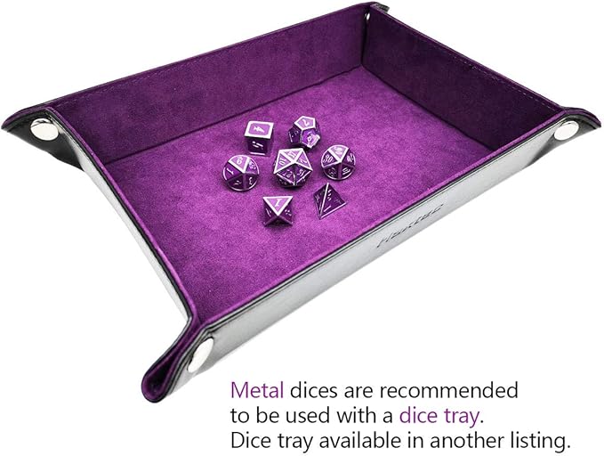 Haxtec Metal DND Dice Purple Silver with PU Leather Dice Bag D&D Dice Set for RPG Dungeons and Dragons Gifts TTRPGs-Silver Royal Purple
