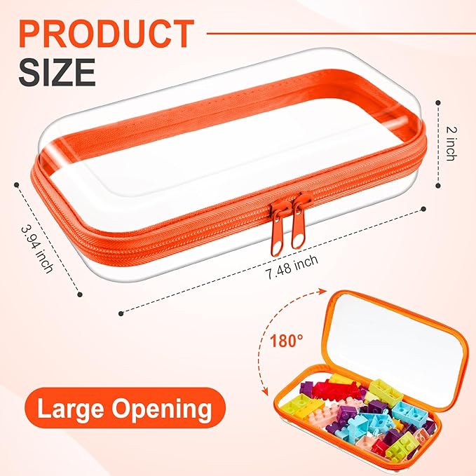Hoolerry 4 Pcs Hard Clear Zipper Case Transparent Cases for Snacks Makeup Bag Plastic Storage Box Containers for Building Blocks, Puzzles, Cosmetics(Fluorescent,7.5 x 3.9 x 2 in)
