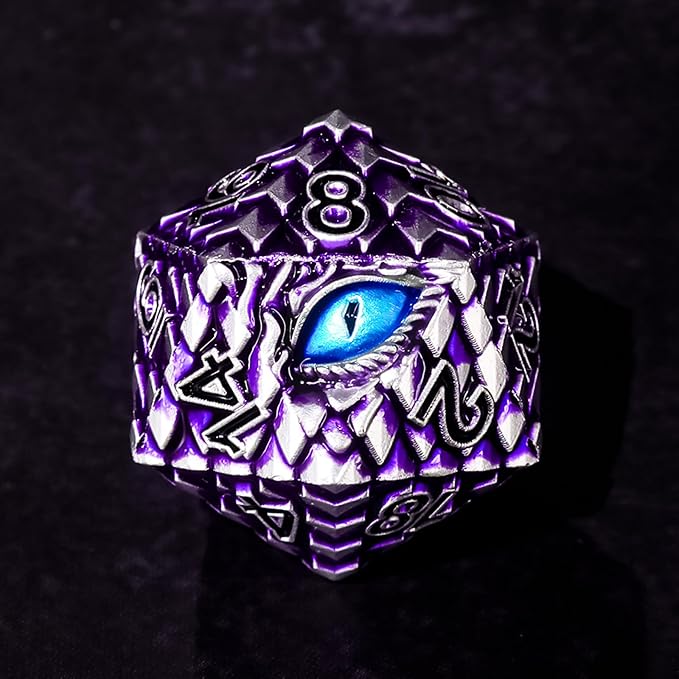 Metal Dice Set D&D,7 PCS Dragon Scale Metallic DND Dice Set,Dragon Eye Metal Dice with Grogeous Gift Case for Dungeons and Dragon Tabletop Game (Purple Dragon Scale & Blue Eye)